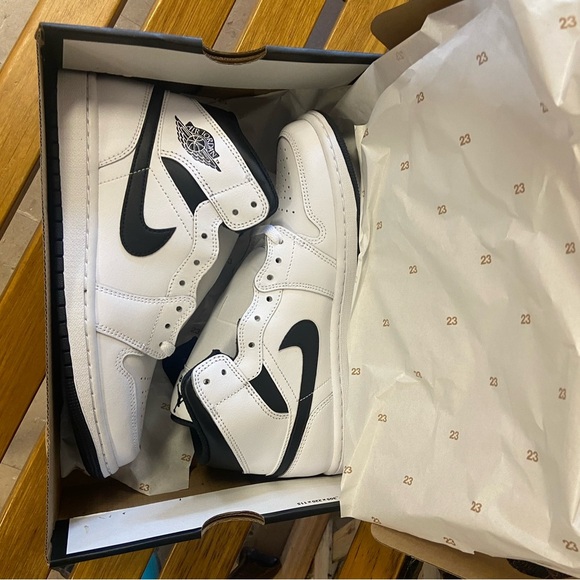 Nike Air Jordan 1 Mid White and Black Sneakers - Picture 2 of 3